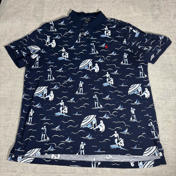 Polo Ralph Lauren Polo Shirt XL Classic Fit Swimmer All Over Print AOP Beach - Picture 1 of 10